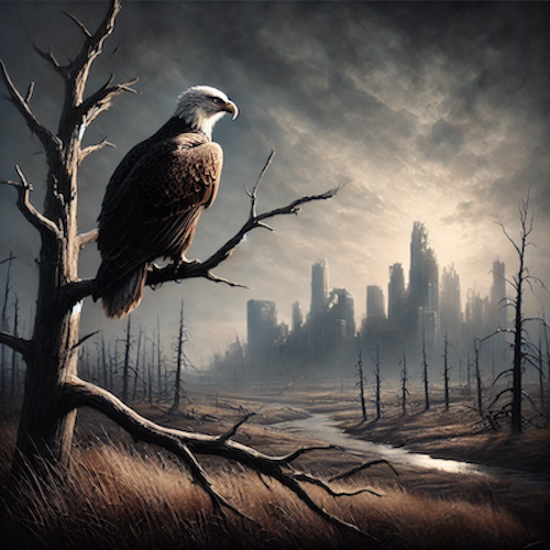 Eagle looking at destruction